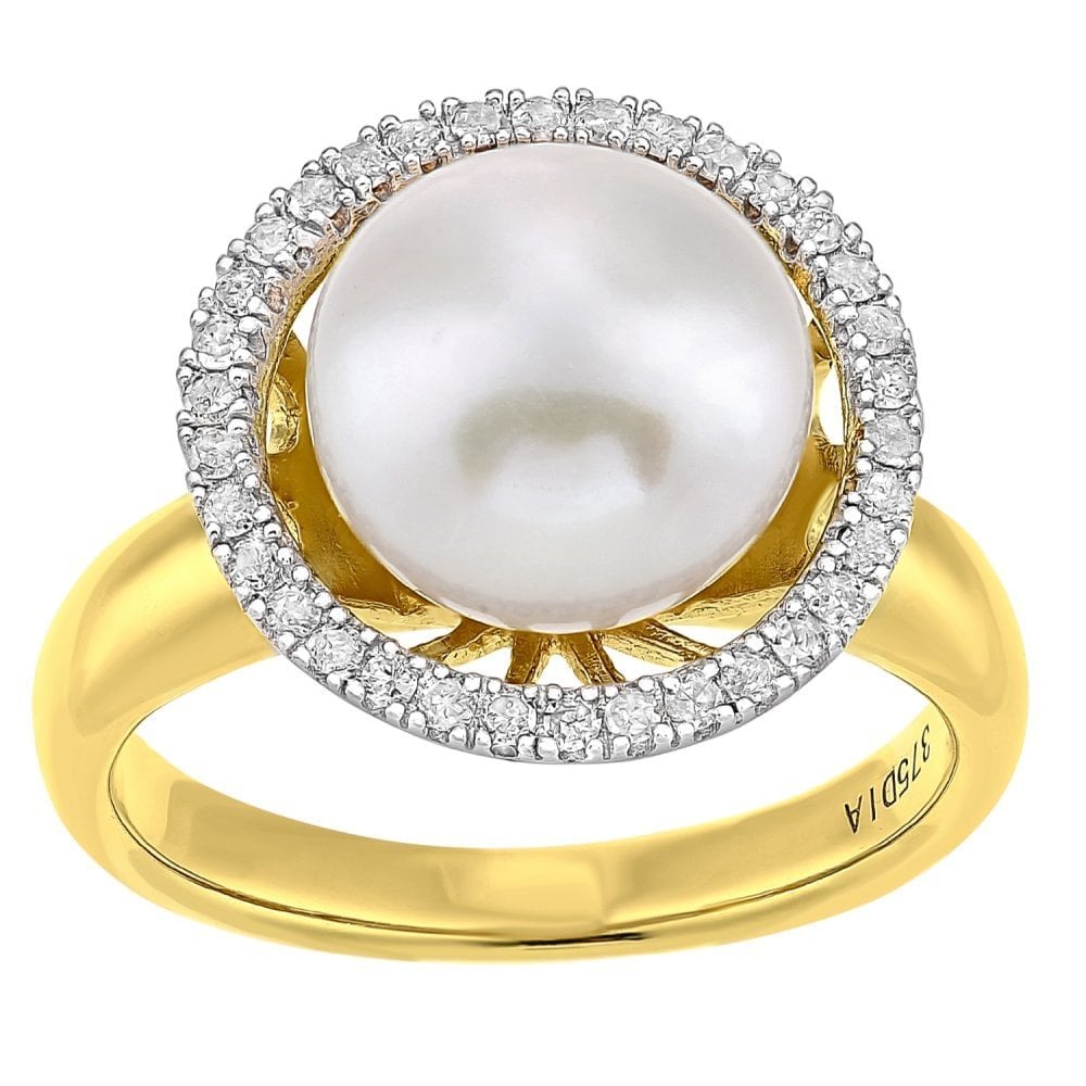 SPARKLD 9ct Yellow Gold Diamond And Cultured Pearl Ring
