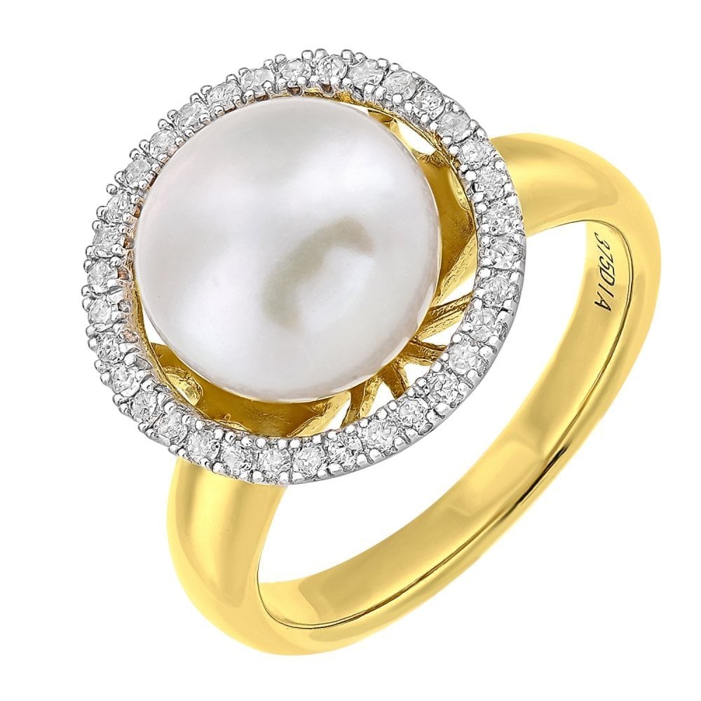 SPARKLD 9ct Yellow Gold Diamond And Cultured Pearl Ring