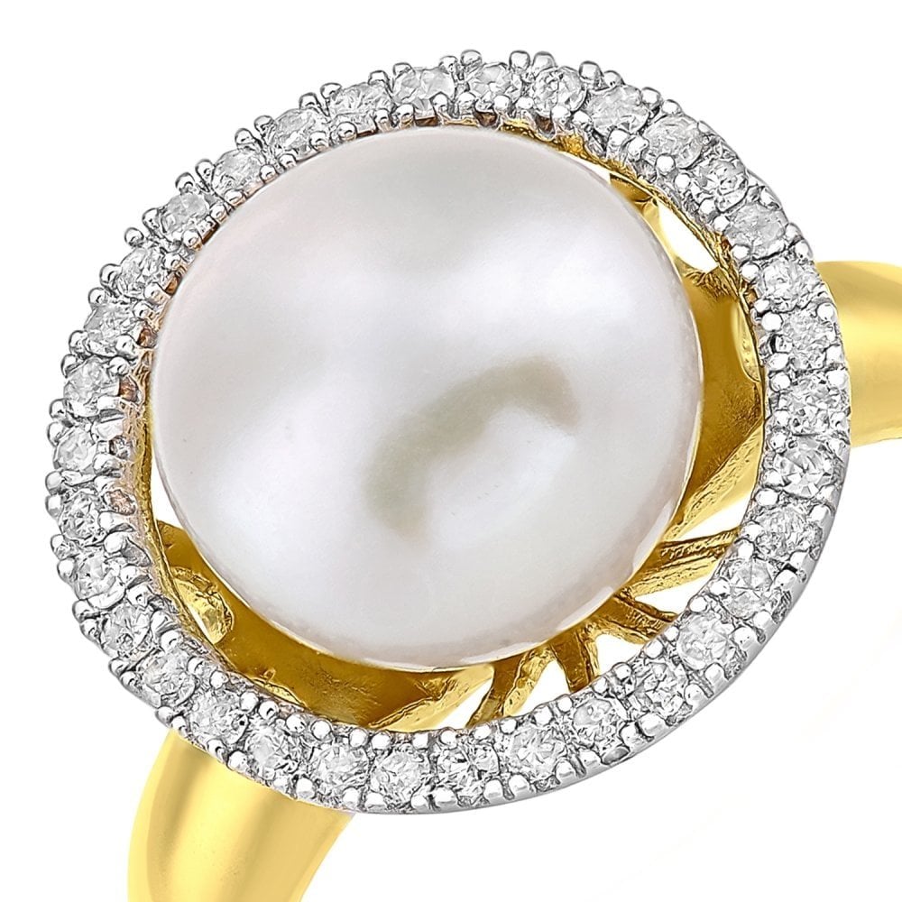 SPARKLD 9ct Yellow Gold Diamond And Cultured Pearl Ring