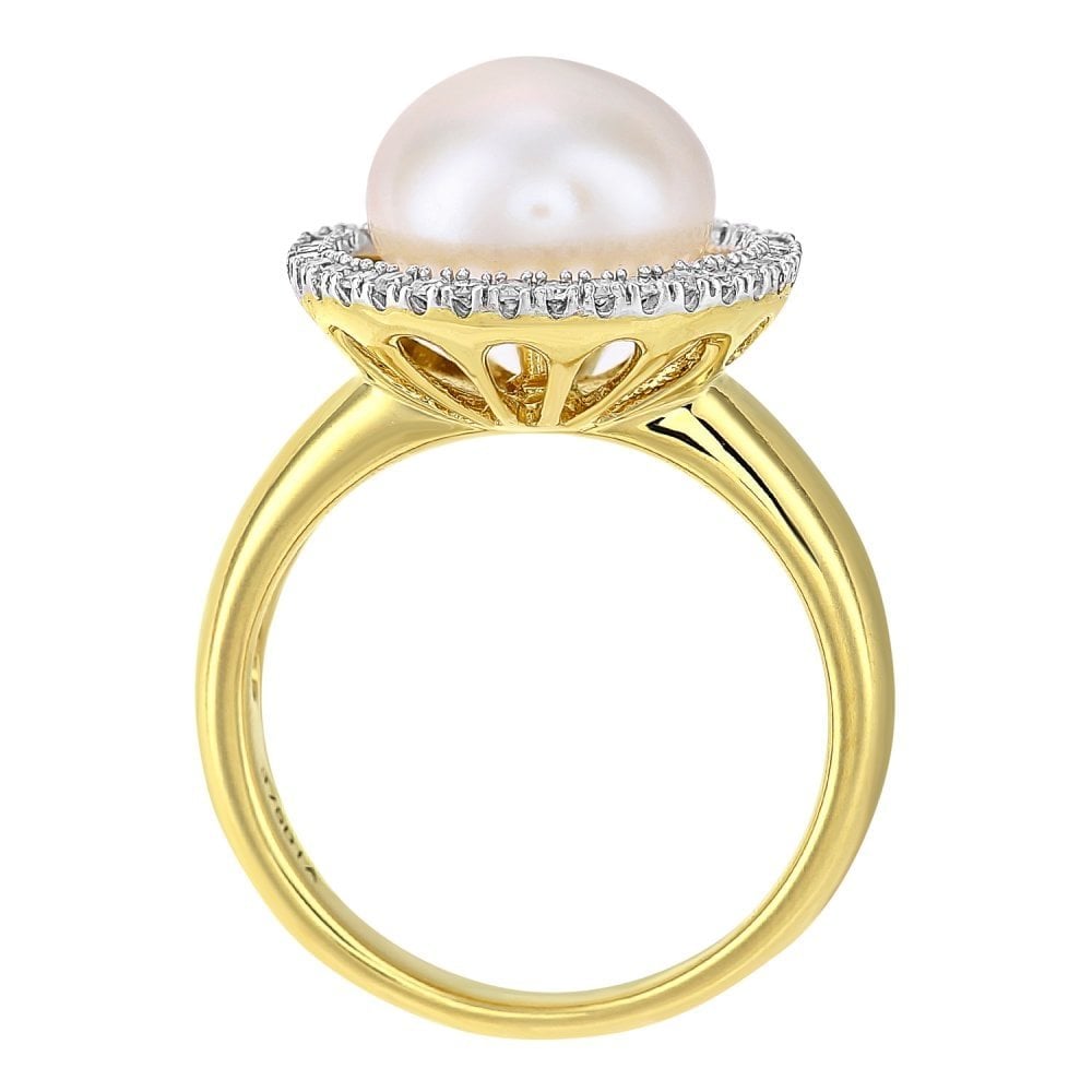 SPARKLD 9ct Yellow Gold Diamond And Cultured Pearl Ring
