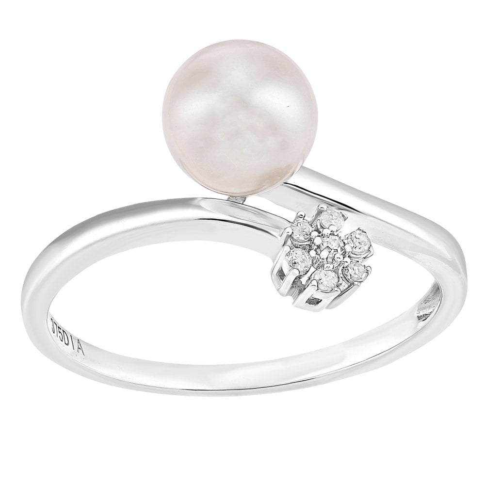 SPARKLD 9ct White Gold Diamond And Cultured Pearl Ring