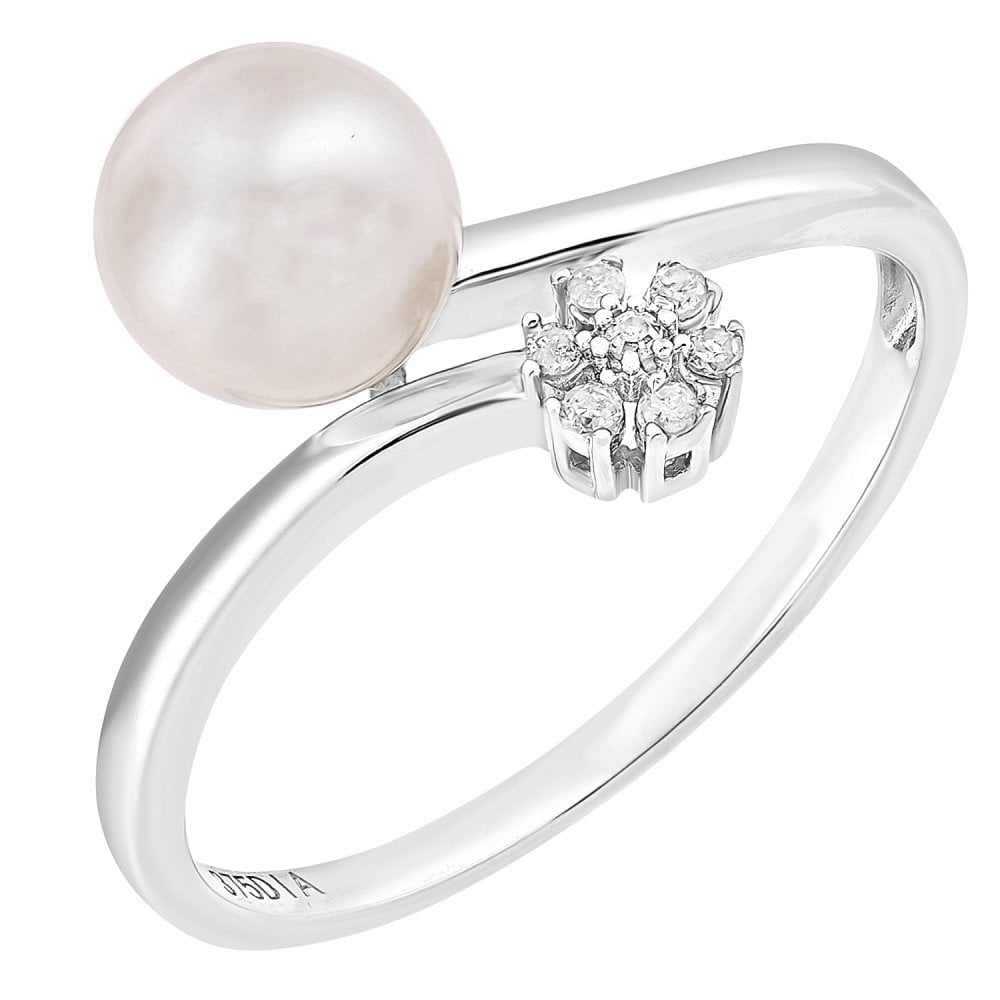 SPARKLD 9ct White Gold Diamond And Cultured Pearl Ring