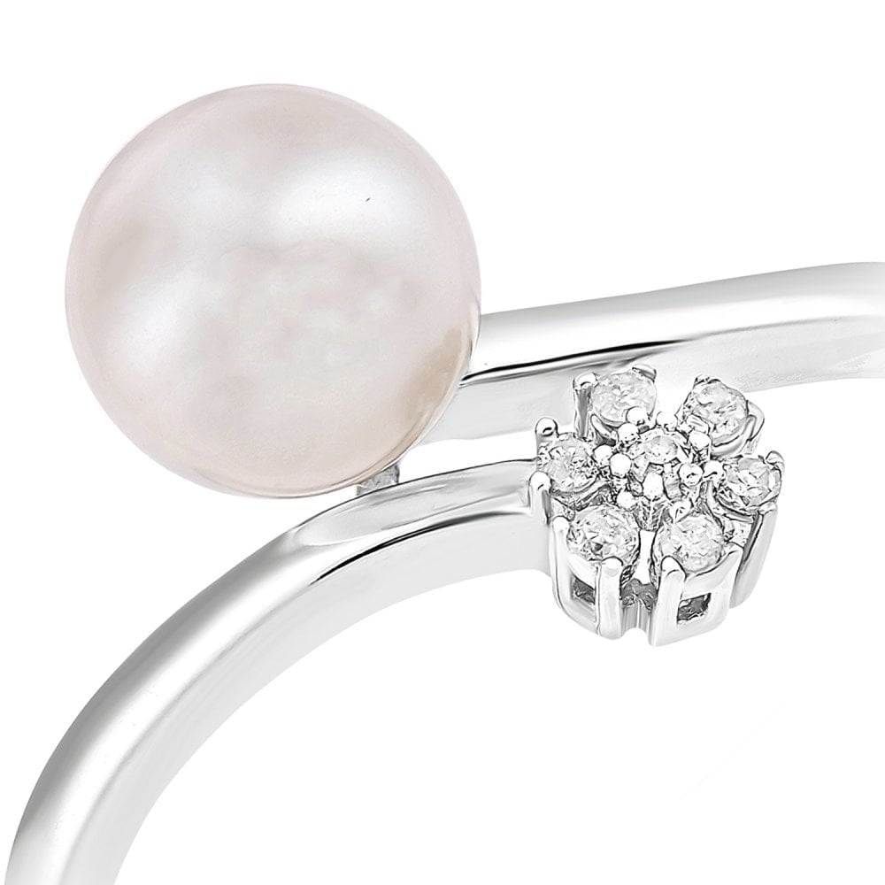 SPARKLD 9ct White Gold Diamond And Cultured Pearl Ring