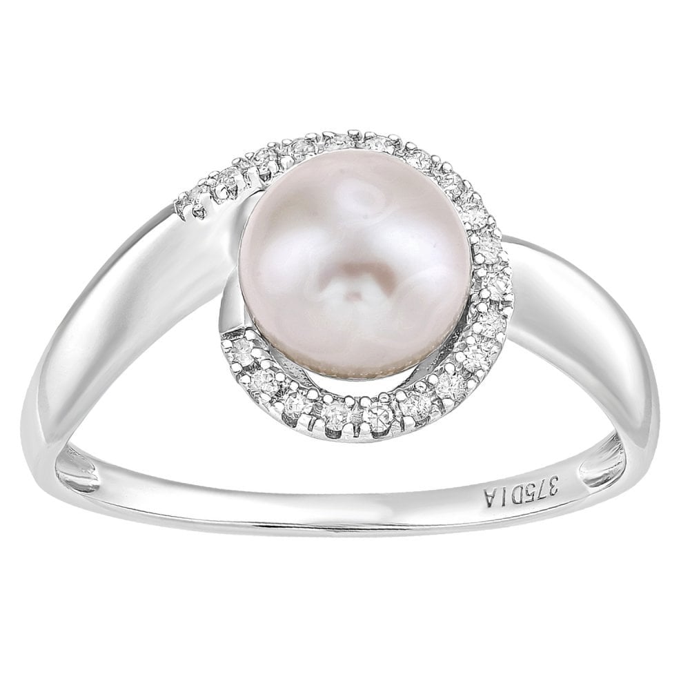 SPARKLD 9ct White Gold Diamond And Cultured Pearl Ring