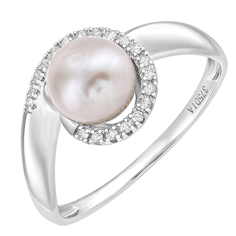 SPARKLD 9ct White Gold Diamond And Cultured Pearl Ring