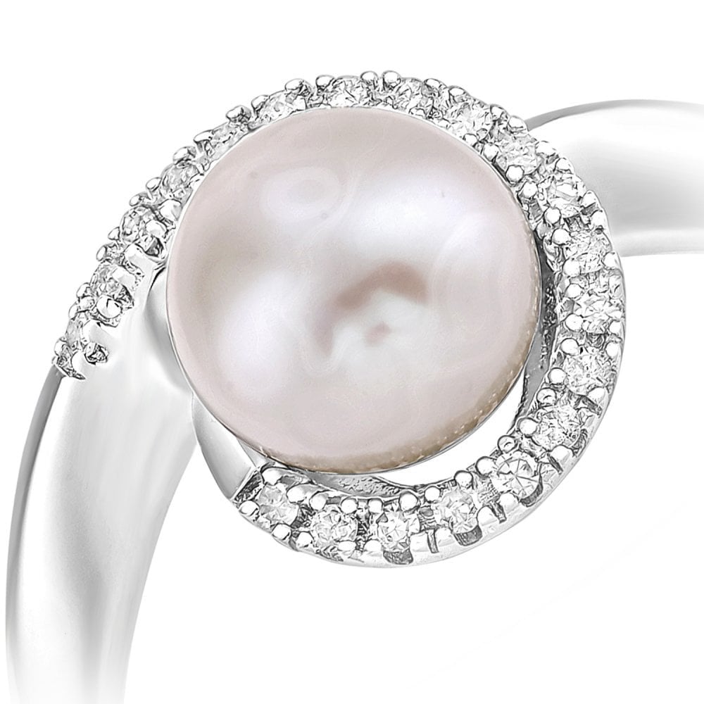 SPARKLD 9ct White Gold Diamond And Cultured Pearl Ring