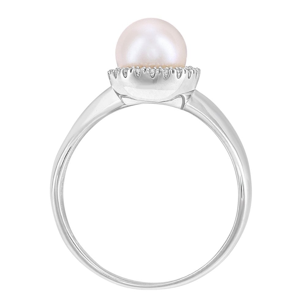 SPARKLD 9ct White Gold Diamond And Cultured Pearl Ring
