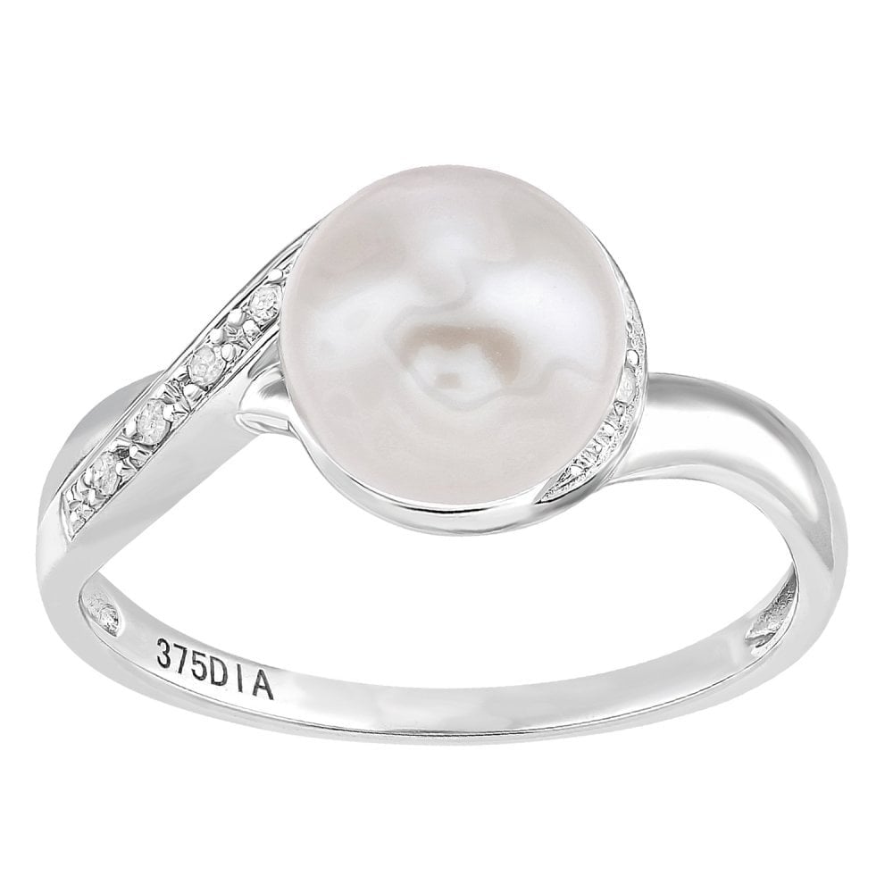 SPARKLD 9ct White Gold Diamond And Cultured Pearl Ring