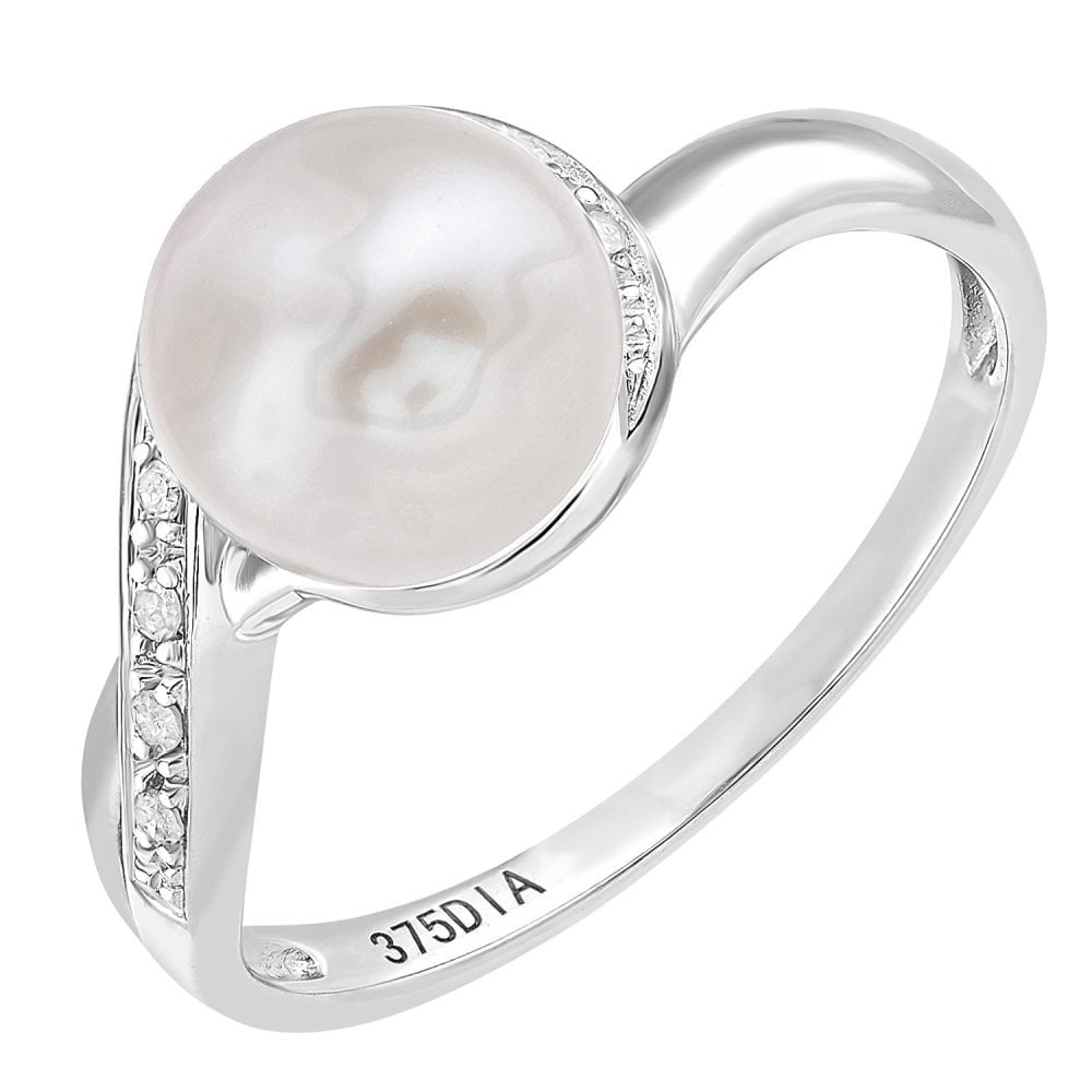 SPARKLD 9ct White Gold Diamond And Cultured Pearl Ring