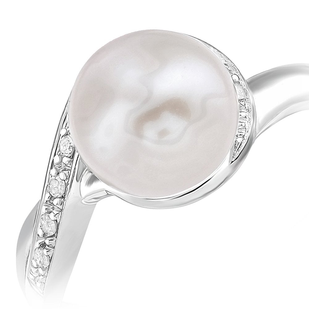 SPARKLD 9ct White Gold Diamond And Cultured Pearl Ring