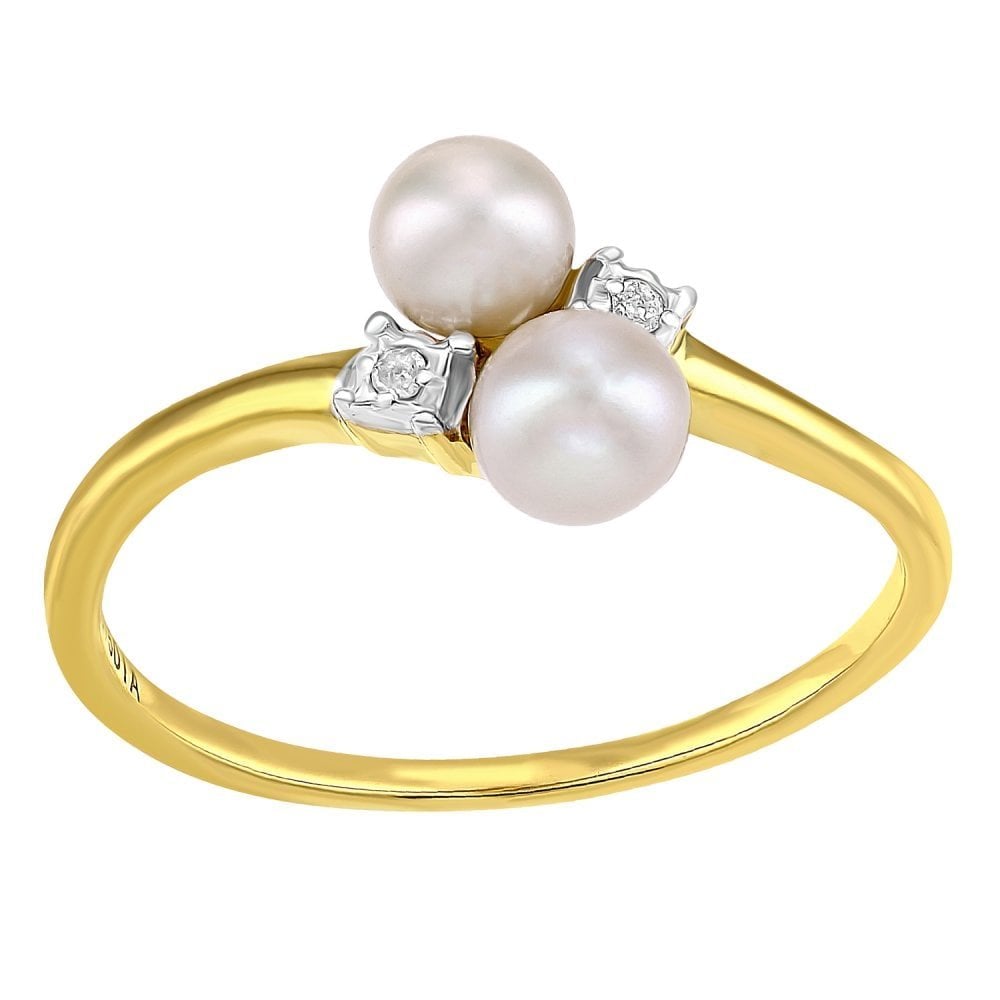 SPARKLD 9ct Yellow Gold Diamond And Cultured Pearl Ring