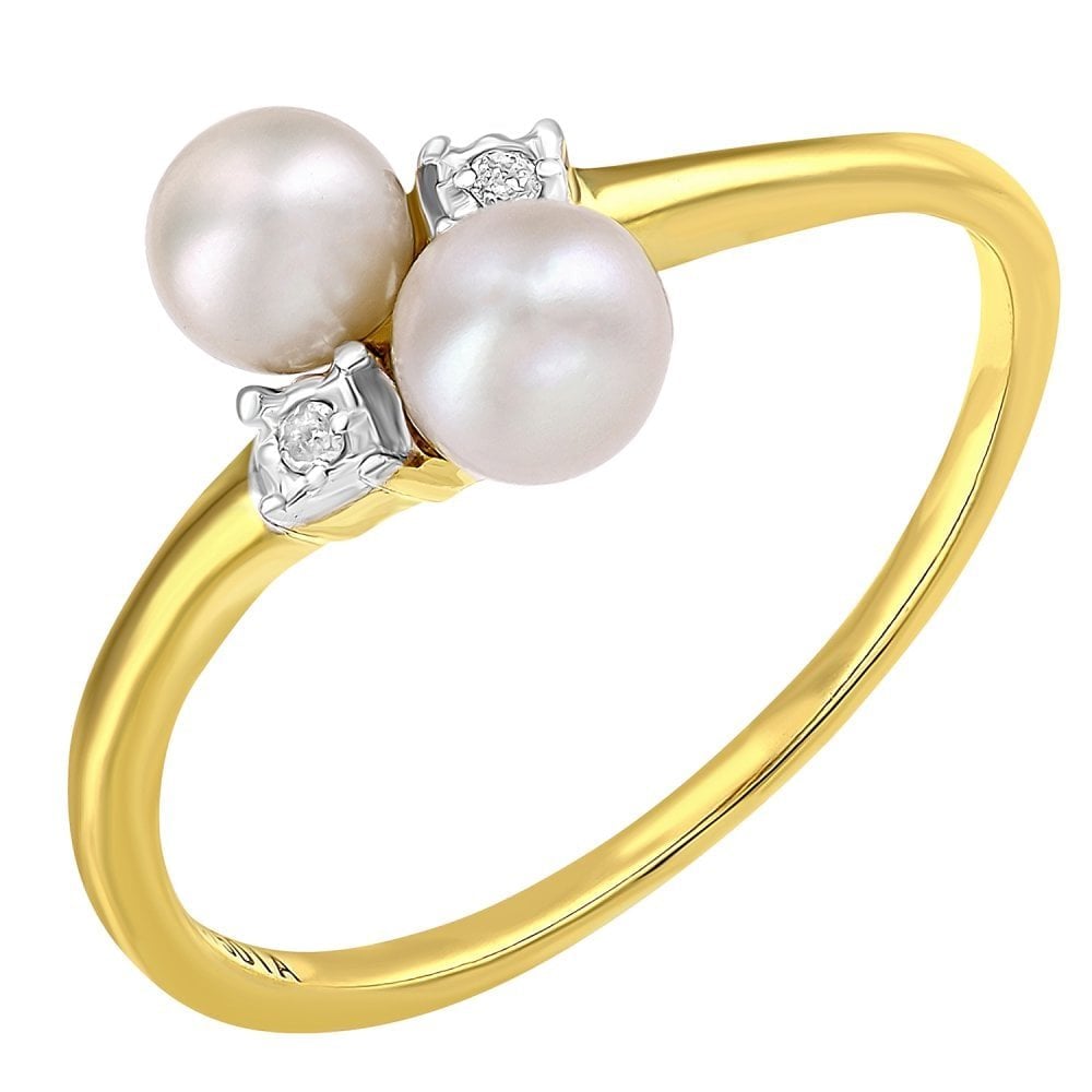 SPARKLD 9ct Yellow Gold Diamond And Cultured Pearl Ring