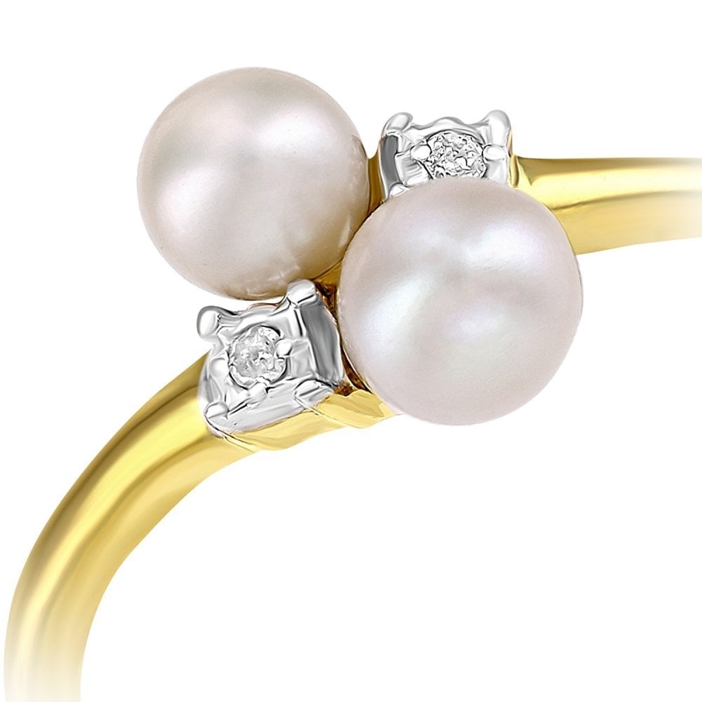 SPARKLD 9ct Yellow Gold Diamond And Cultured Pearl Ring