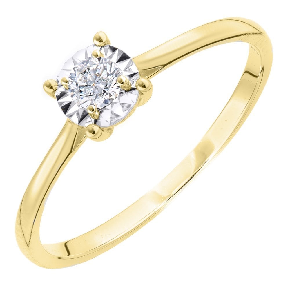 SPARKLD 18ct Yellow Gold Women Round Diamond Engagement Halo Ring