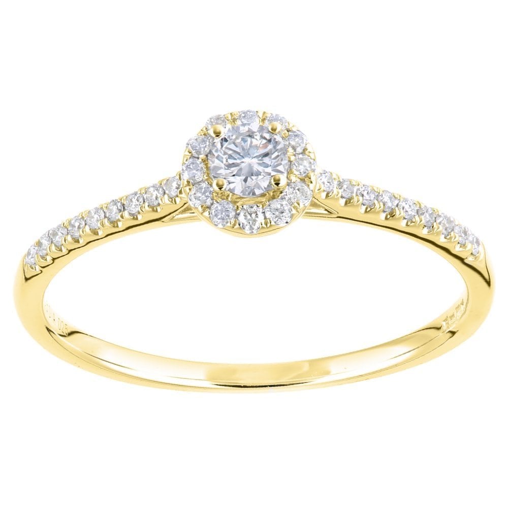 SPARKLD 9ct Yellow Gold Women Round Diamond Engagement Halo Ring