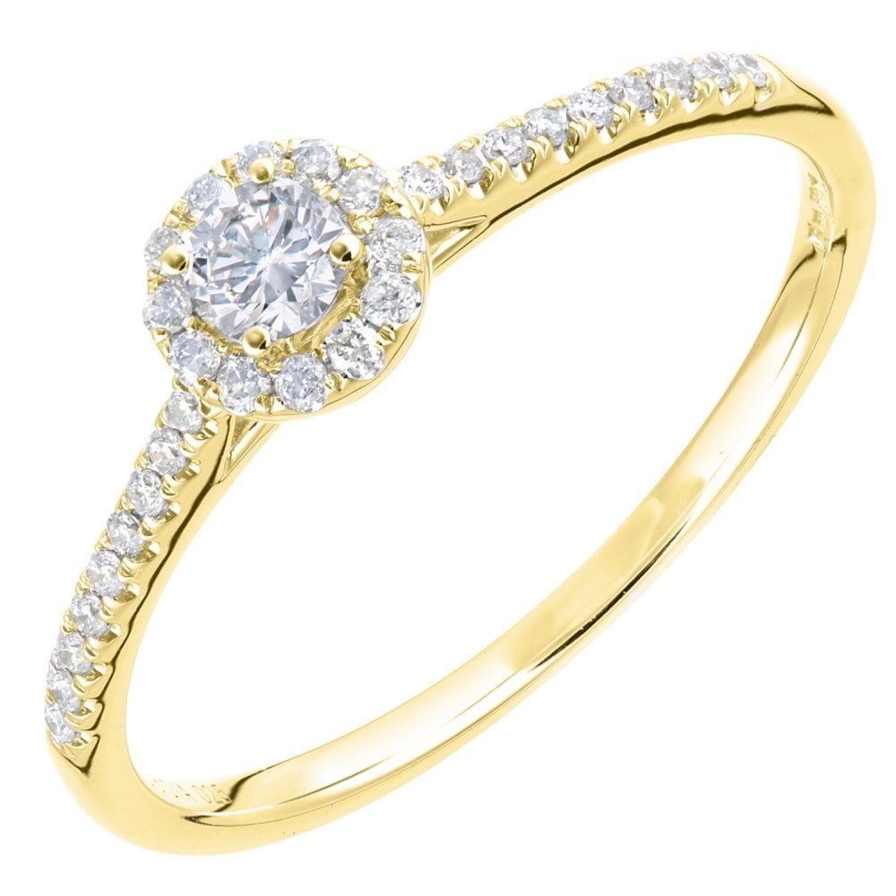 SPARKLD 9ct Yellow Gold Women Round Diamond Engagement Halo Ring