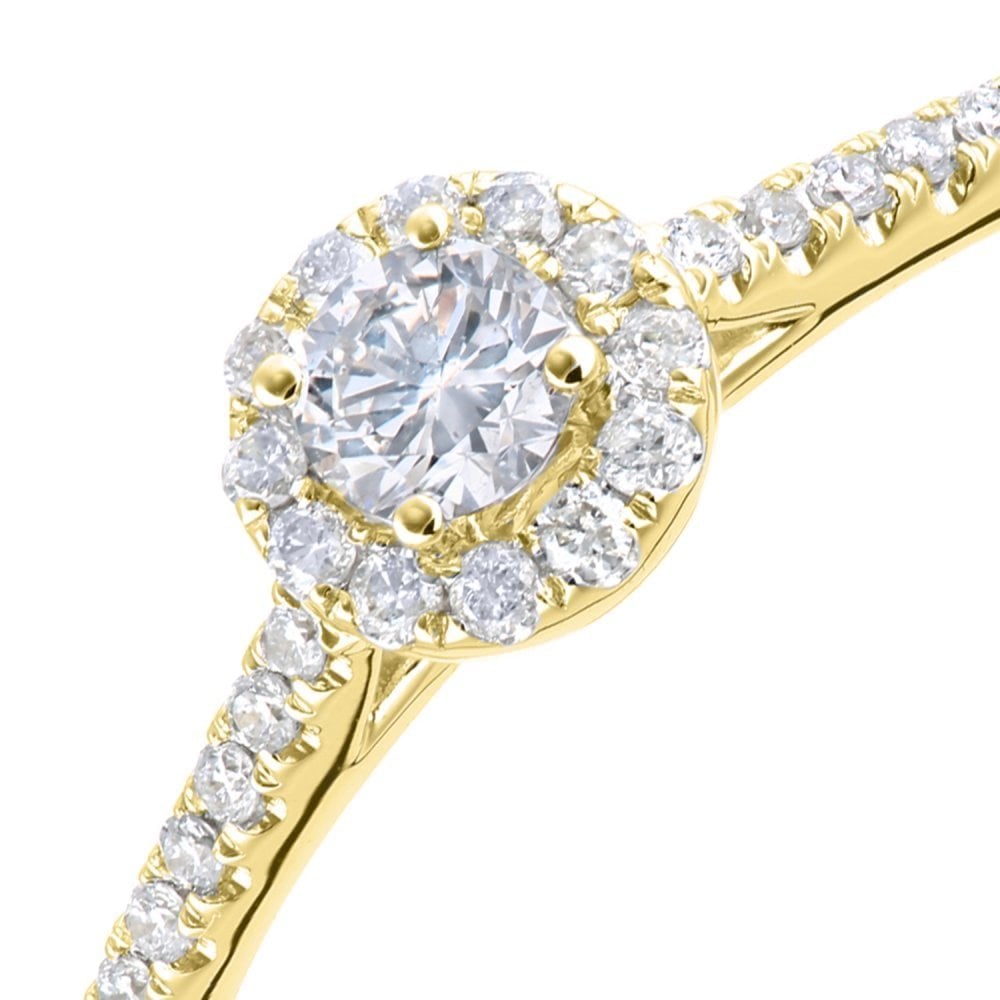 SPARKLD 9ct Yellow Gold Women Round Diamond Engagement Halo Ring