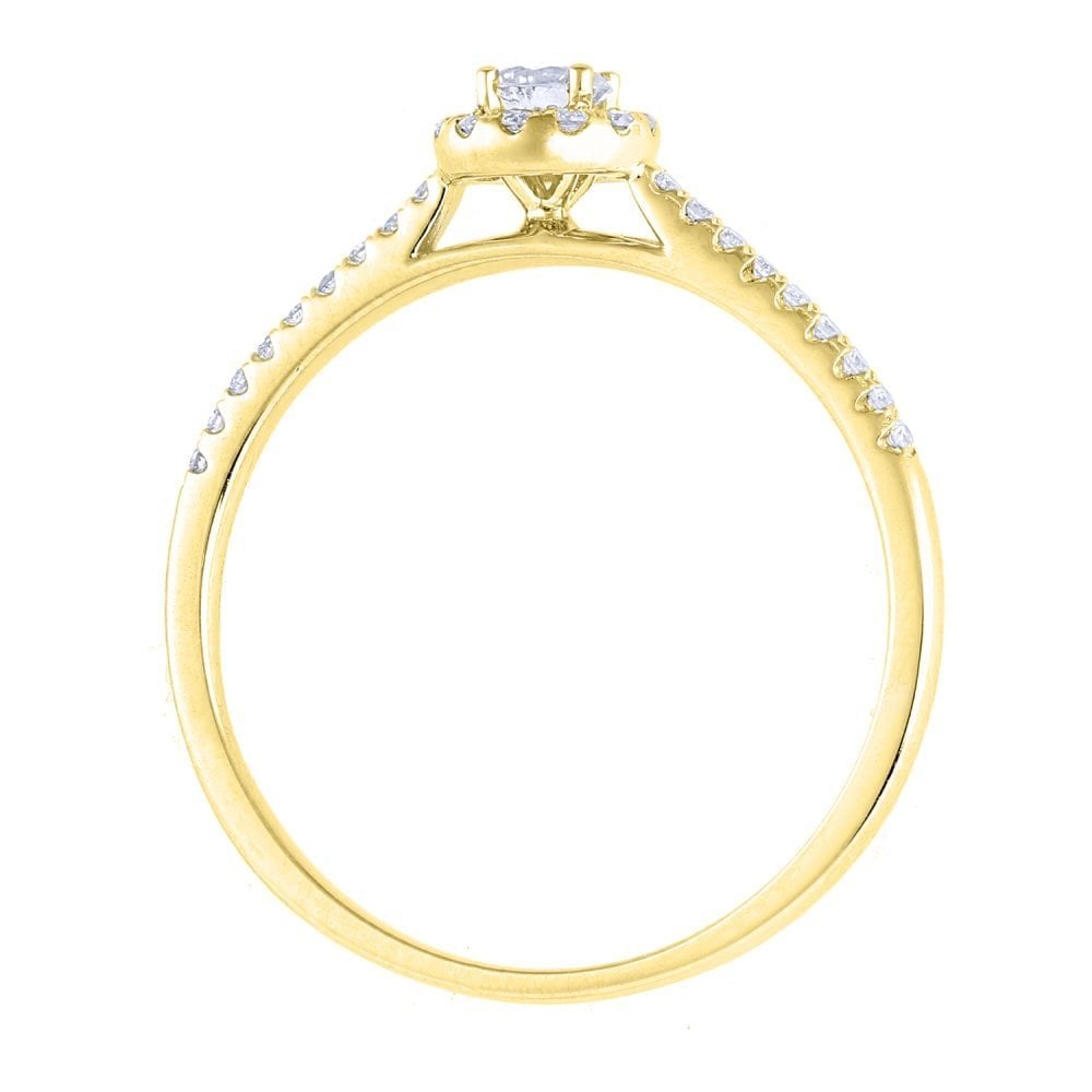 SPARKLD 9ct Yellow Gold Women Round Diamond Engagement Halo Ring