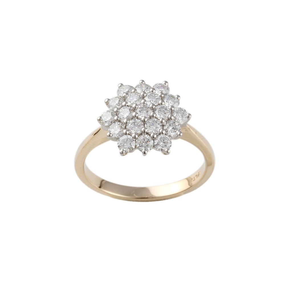 Yellow and White Gold 1.15ct Round Brilliant Diamond Cluster Ring