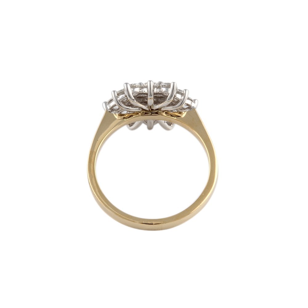 Yellow and White Gold 1.50ct Round Brilliant Diamond Cluster Ring
