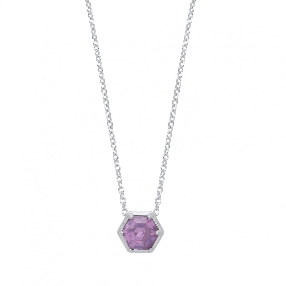 925 Sterling Silver Amethyst Hexagon Pendant Necklace