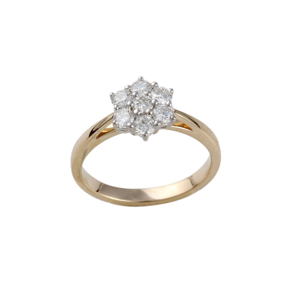 Yellow and White Gold 0.55ct Seven Stone Round Brilliant Diamond Cluster Ring