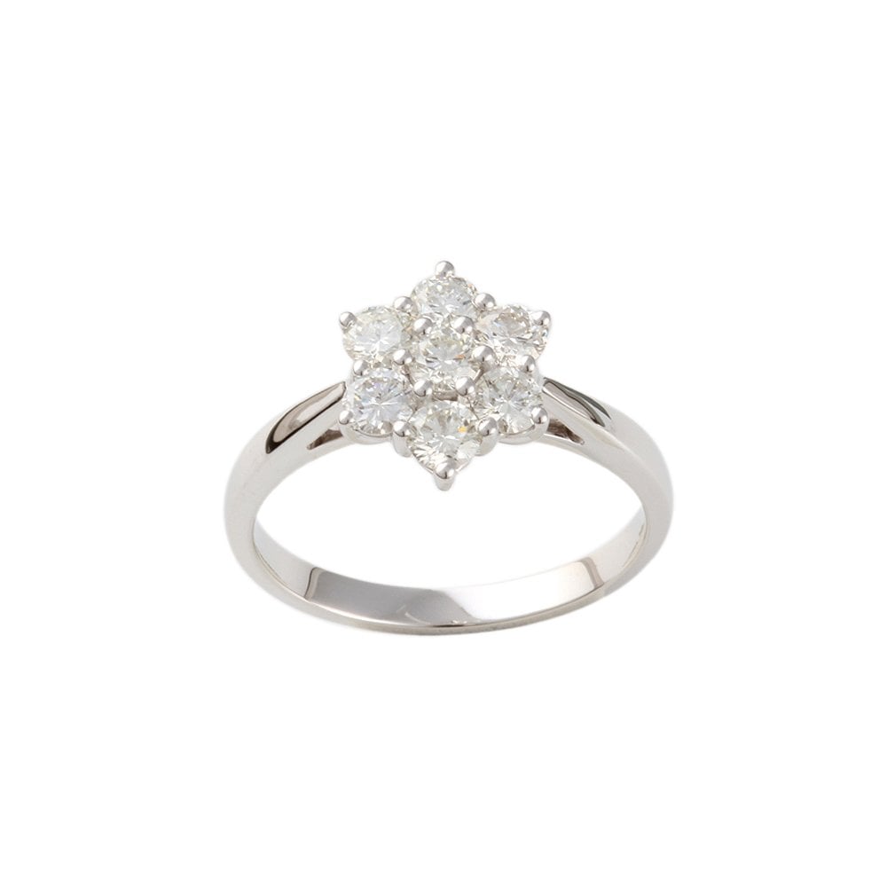 White Gold 0.95ct Seven Stone Round Brilliant Diamond Cluster Ring
