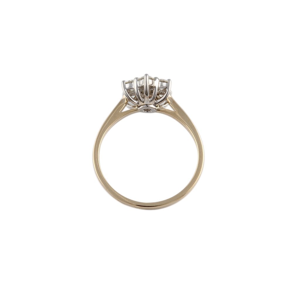 Yellow and White Gold 1.00ct Seven Stone Round Brilliant Diamond Cluster Ring