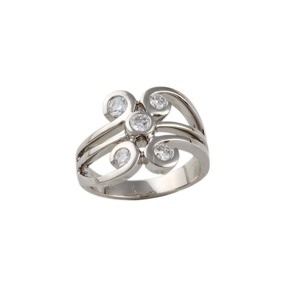 White Gold 0.65ct Five Stone Round Brilliant Diamond Bubble Style Ring