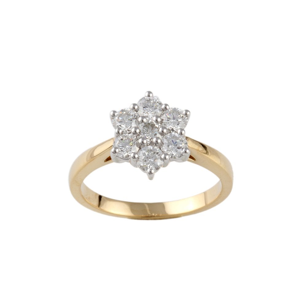 Yellow and White Gold 0.85ct Round Brilliant Diamond Cluster Ring