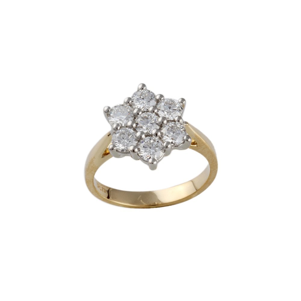 Yellow and White Gold 1.25ct Round Brilliant Diamond Cluster Ring