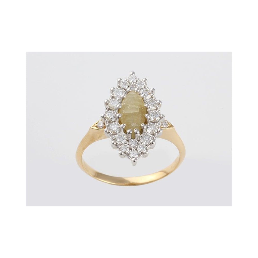 18ct Yellow And White Gold Cats Eye 2.20ct And Diamond 0.79ct Cluster Ring