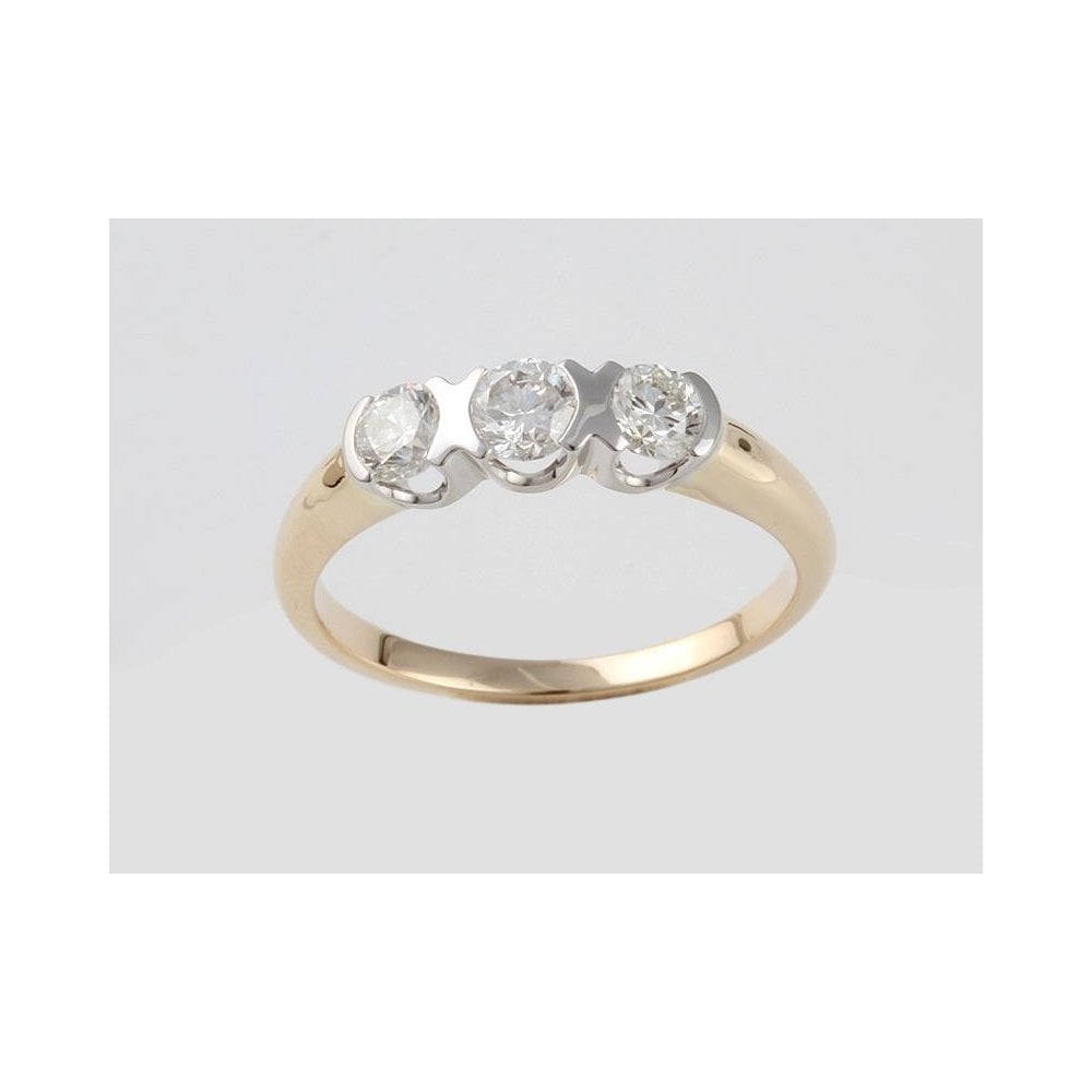 9ct Yellow And White Gold Three Stone Diamond Ring 0.75ct