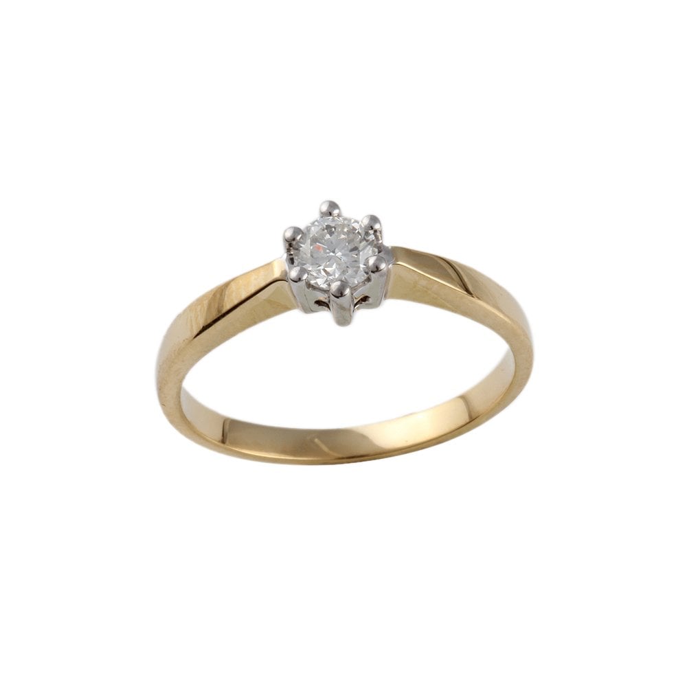 Yellow and White Gold 0.30ct Round Brilliant Diamond Solitaire Ring