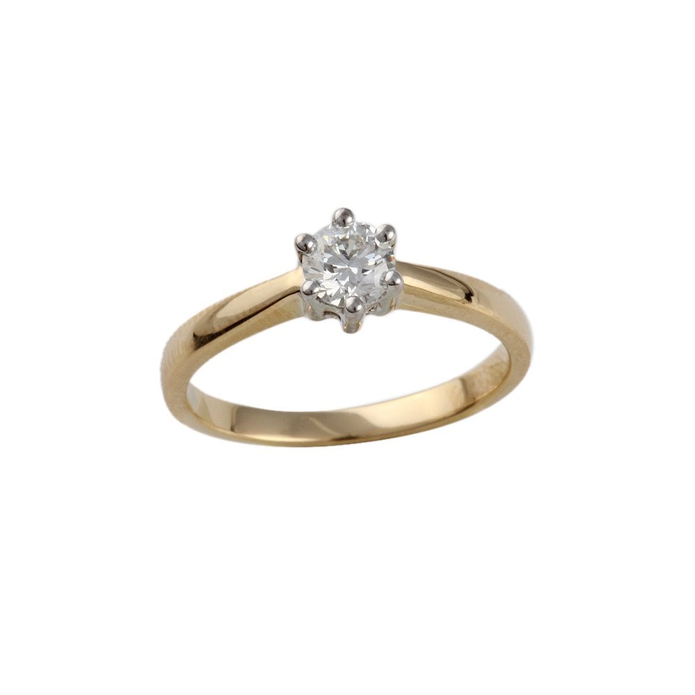 Yellow and White Gold 0.35ct Round Brilliant Diamond Solitaire Ring