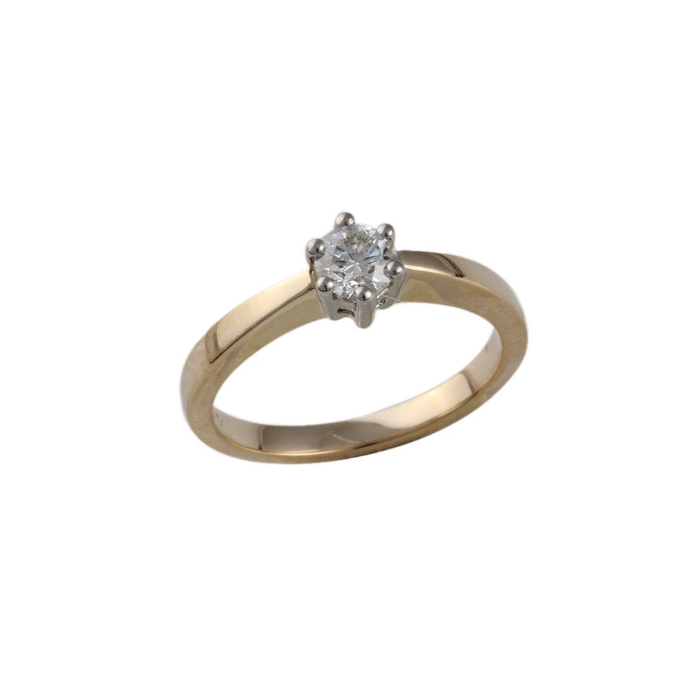 Yellow and White Gold 0.33ct Round Brilliant Diamond Solitaire Ring