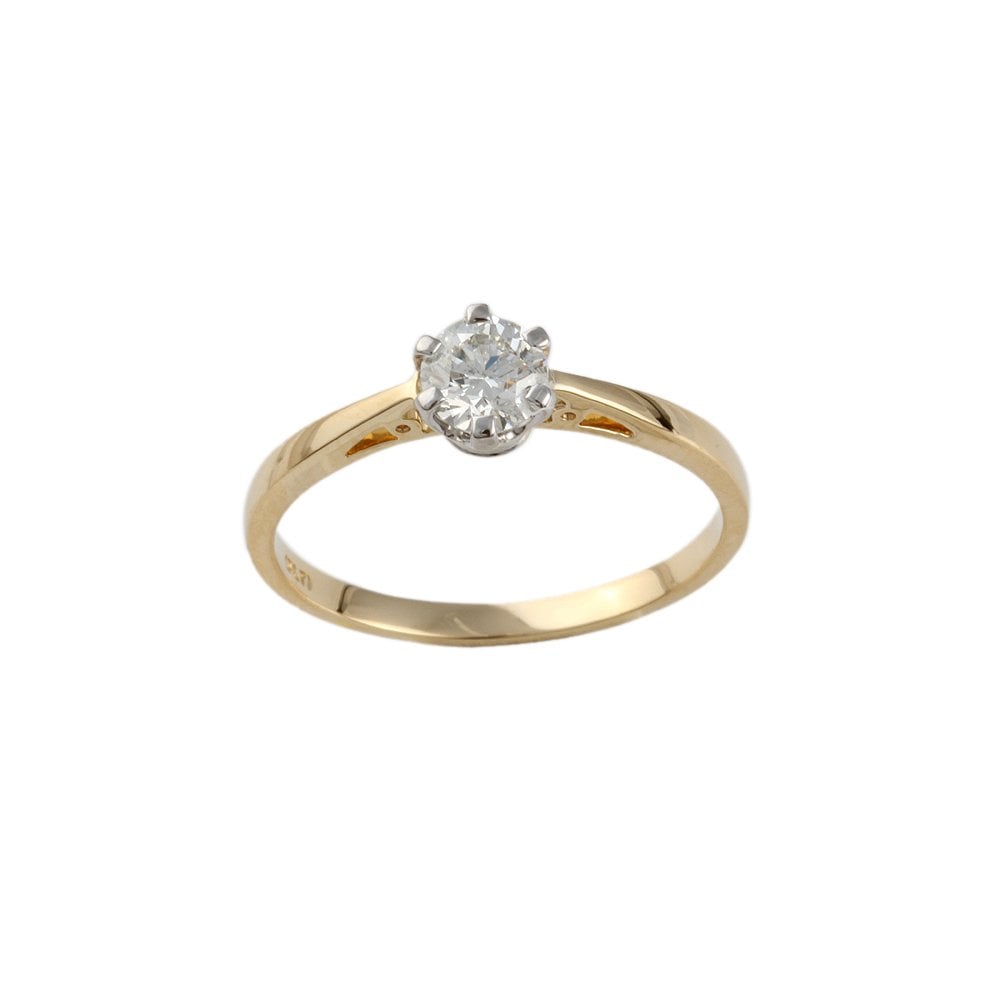 Yellow and White Gold 0.55ct Round Brilliant Diamond Solitaire Ring