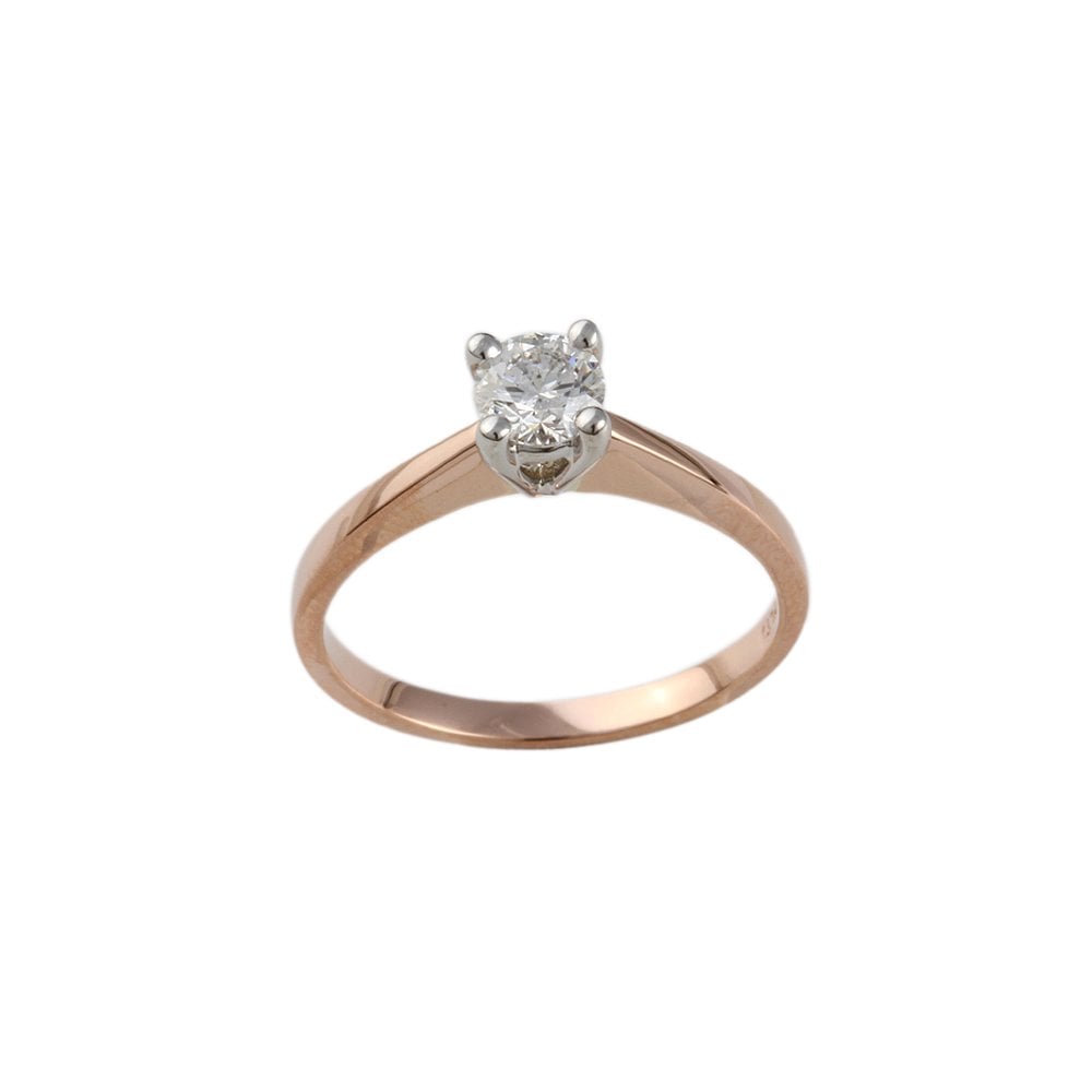 Yellow and White Gold 0.40ct Round Brilliant Diamond Solitaire Ring