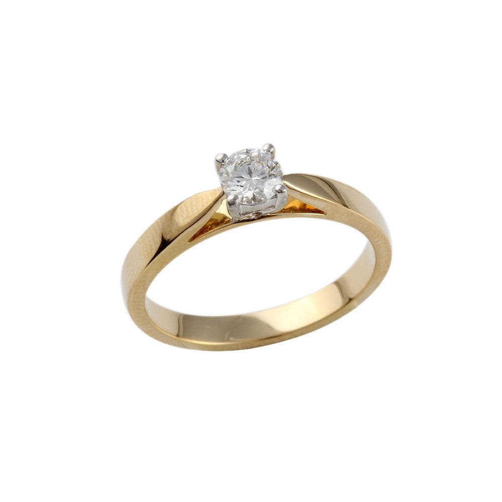 Yellow and White Gold 0.33ct Round Diamond Solitaire Ring