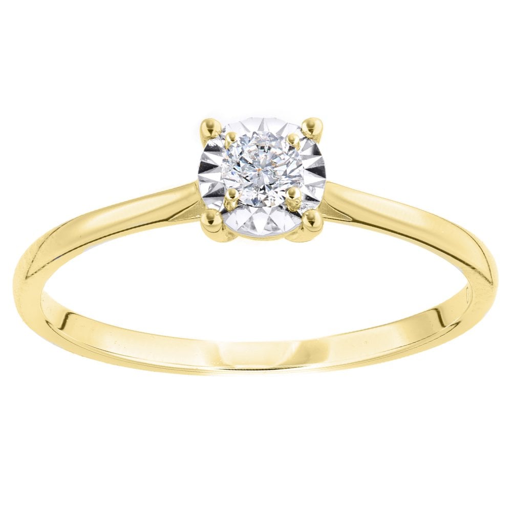 SPARKLD 18ct Yellow Gold Women Round Diamond Engagement Halo Ring