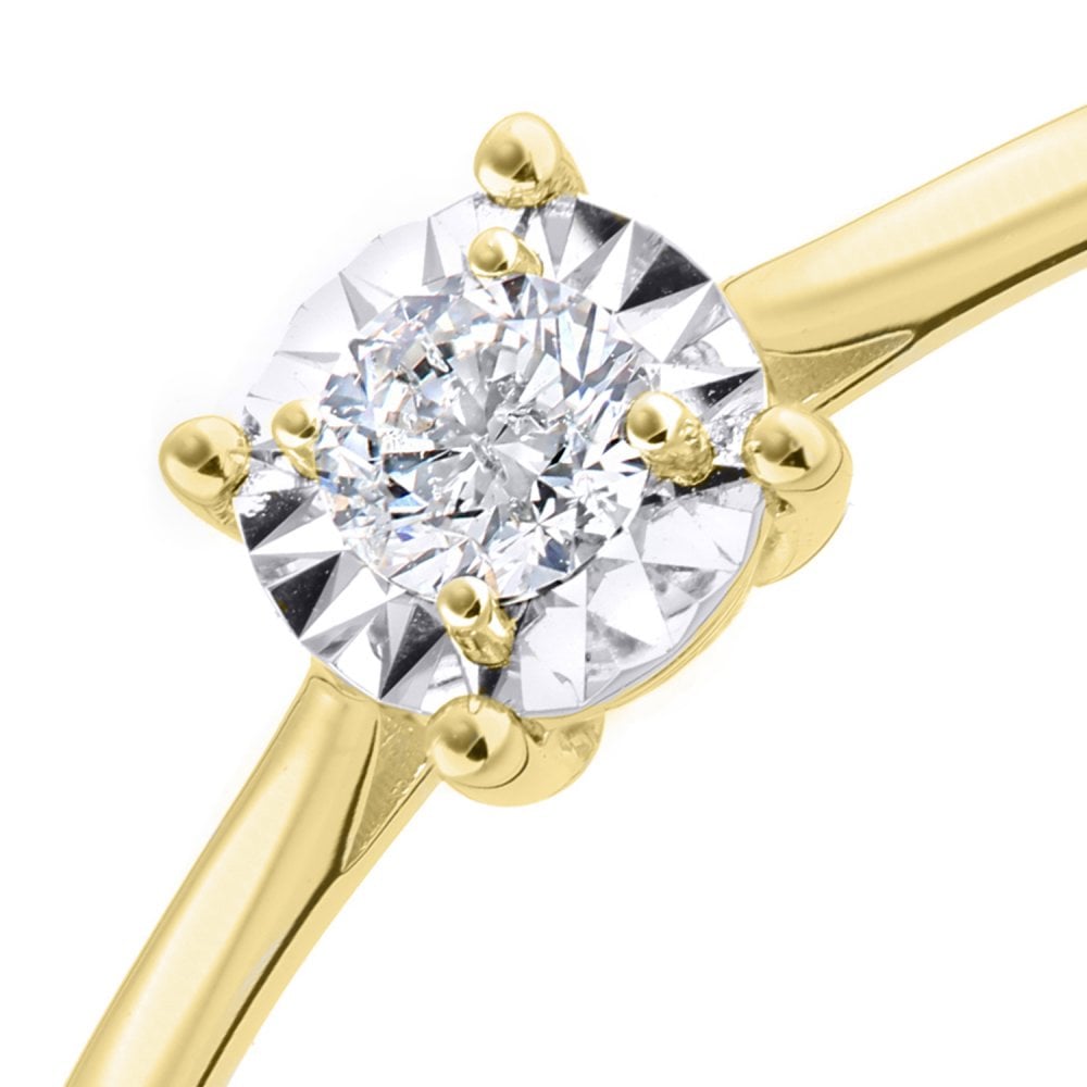 SPARKLD 18ct Yellow Gold Women Round Diamond Engagement Halo Ring