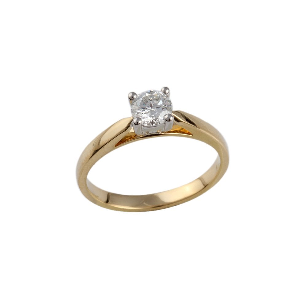 Yellow and White Gold 0.45ct Round Diamond Solitaire Ring