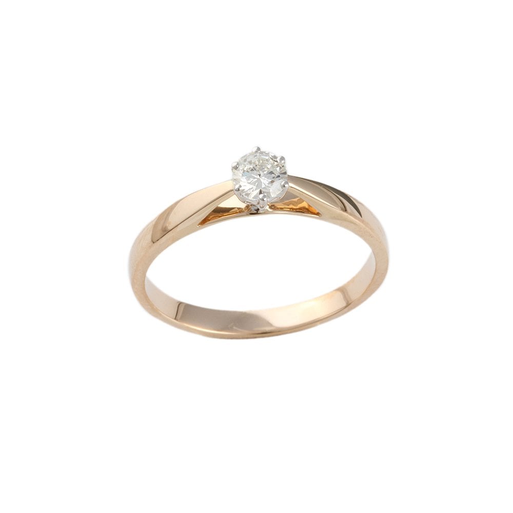 Yellow and White Gold 0.25ct Round Diamond Solitaire Ring