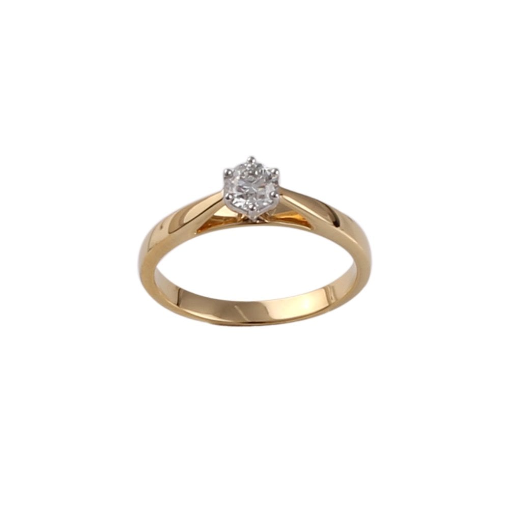 Yellow and White Gold 0.30ct Round Diamond Solitaire Ring