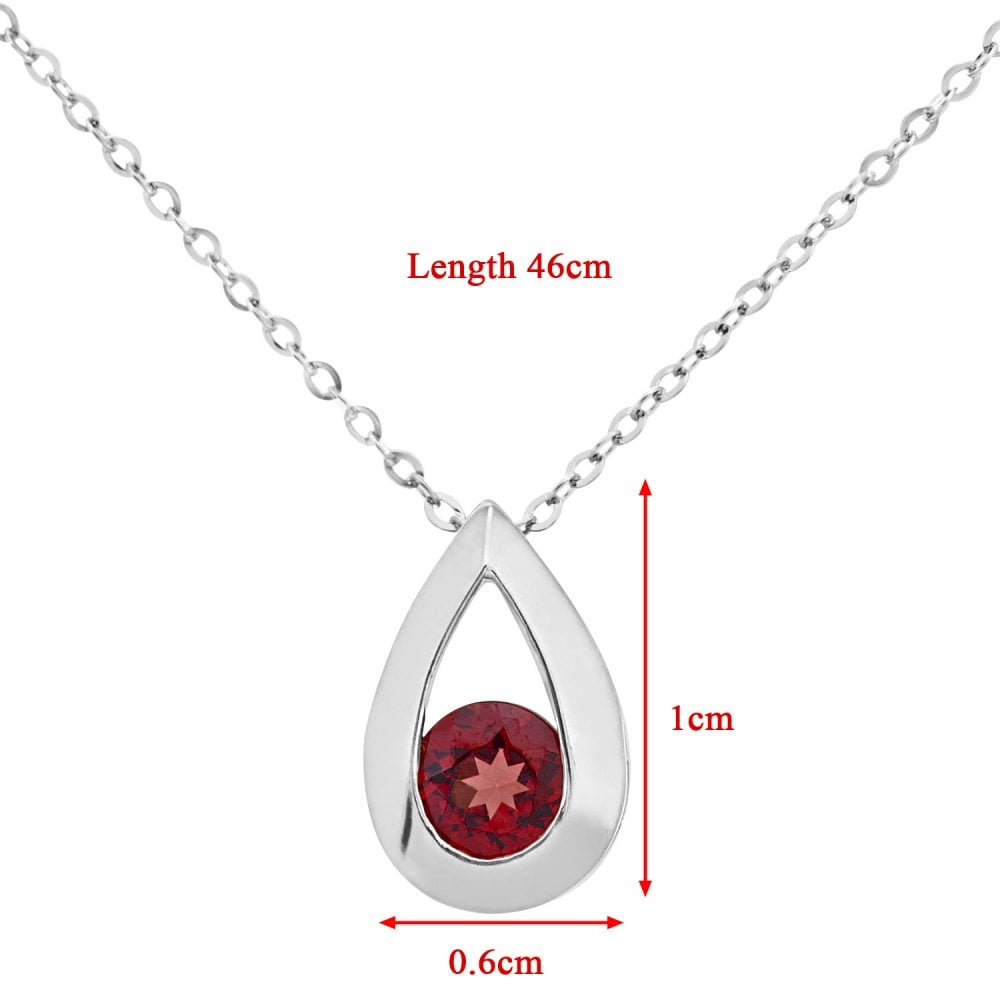 SPARKLD 9ct White Gold Garnet Teardrop Pendant Necklace