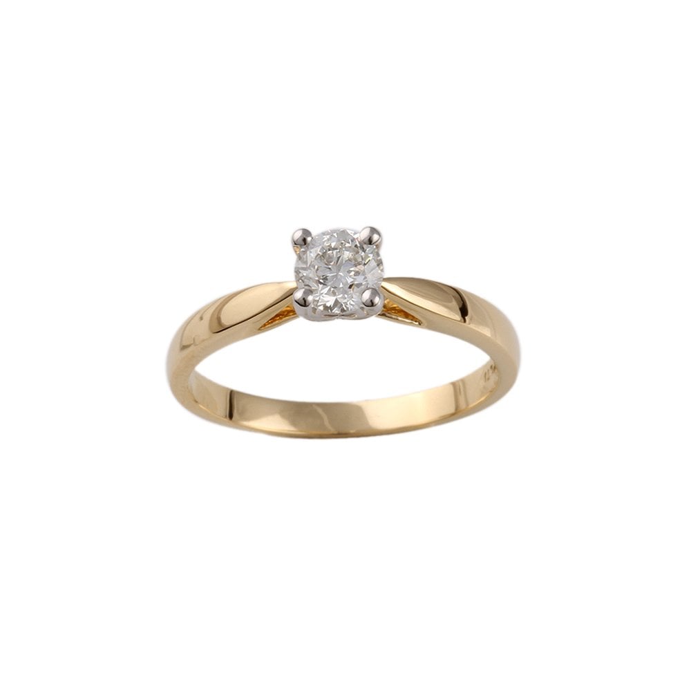 Yellow and White Gold 0.50ct Round Diamond Solitaire Ring