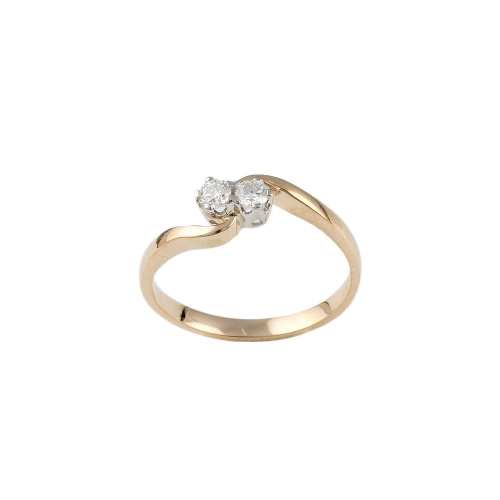 Yellow and White Gold 0.33ct Round Diamond Two Stone Twisted Ring