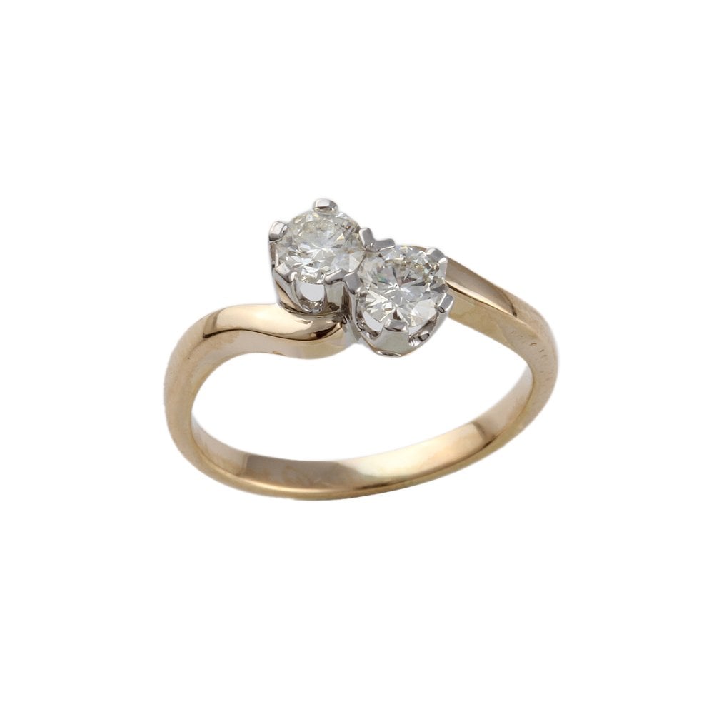 Yellow and White Gold 0.60ct Round Diamond Two Stone Twisted Ring