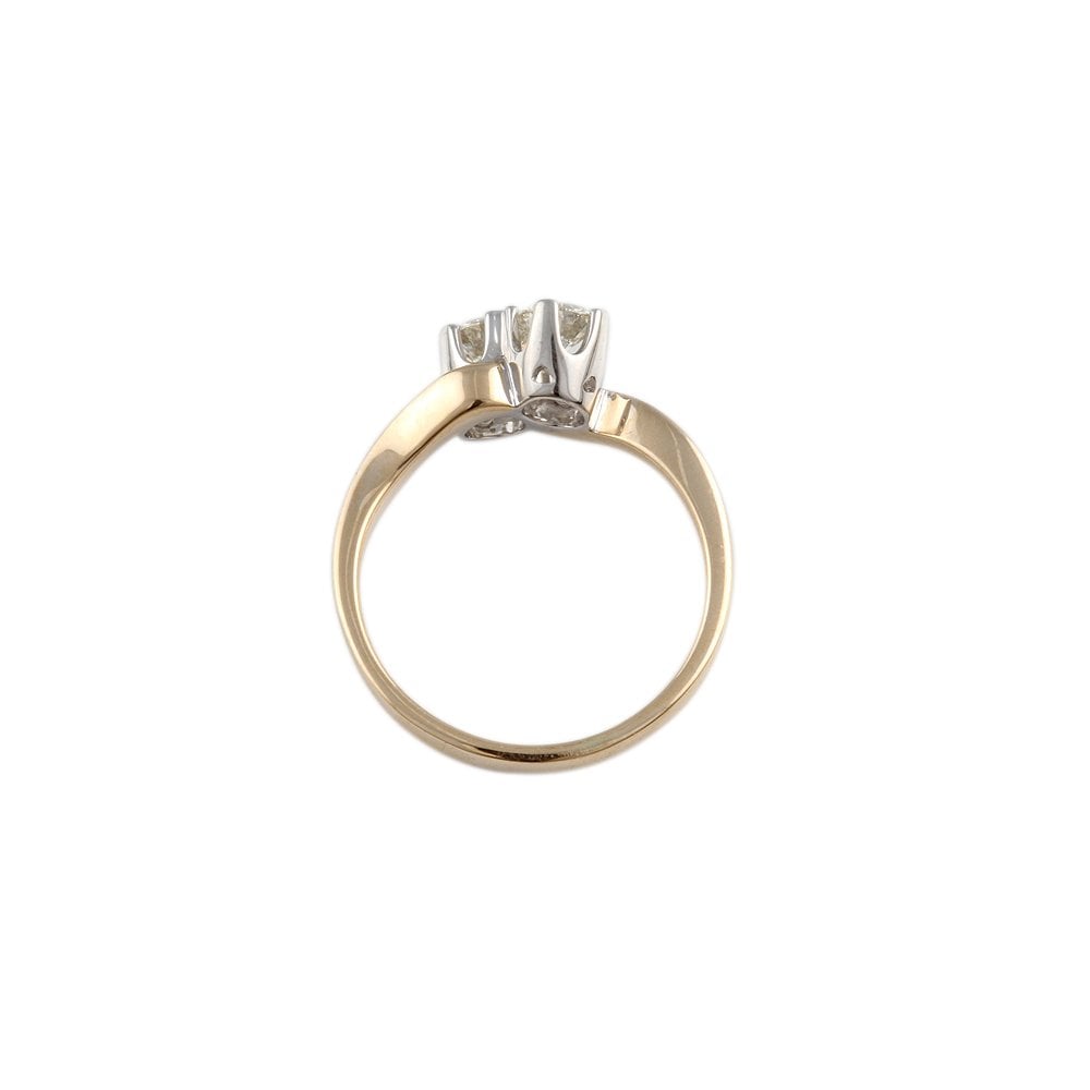 Yellow and White Gold 0.60ct Round Diamond Two Stone Twisted Ring