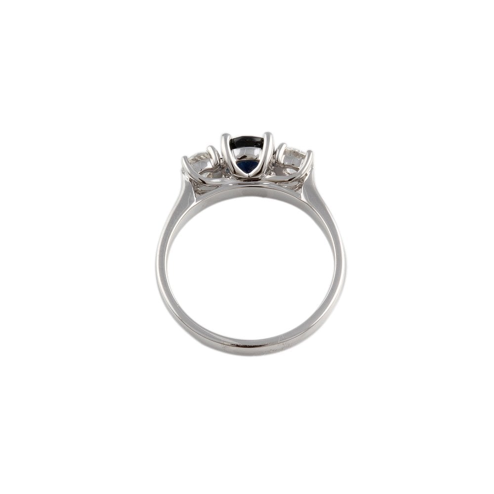 White Gold 0.51ct Round Diamond and 0.99ct Round Blue Sapphire Three Stone Ring